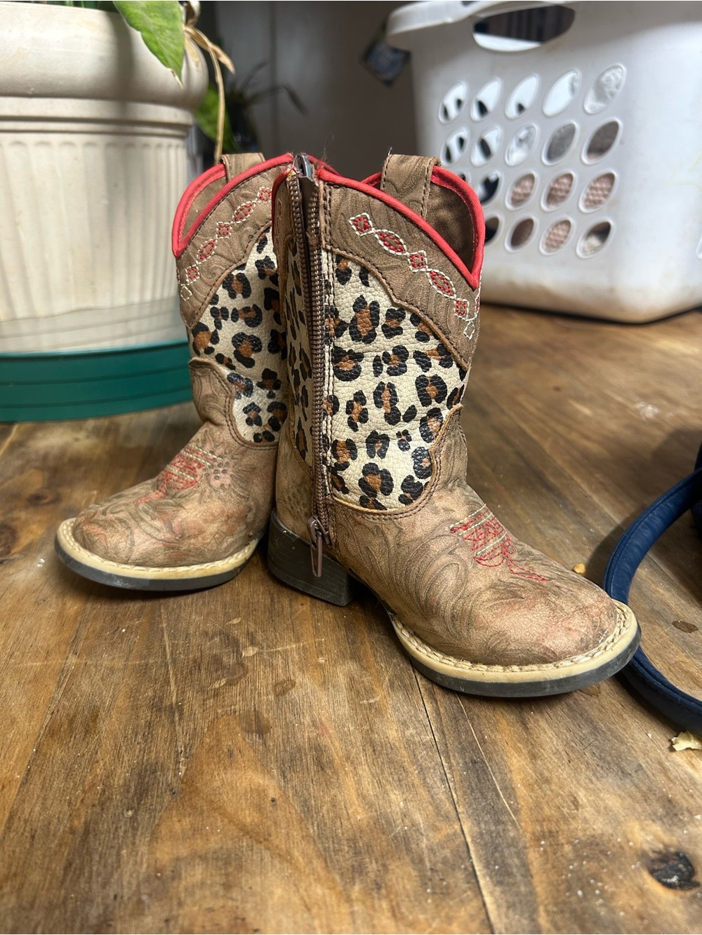 Twisted X Kids Brown Boots with Leopard Panel and Coral Trim